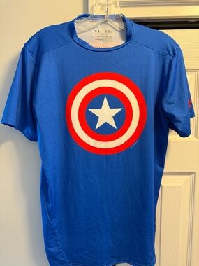 Under Armour Marvel Captain America Blue Compression Shirt Men’s Size XL